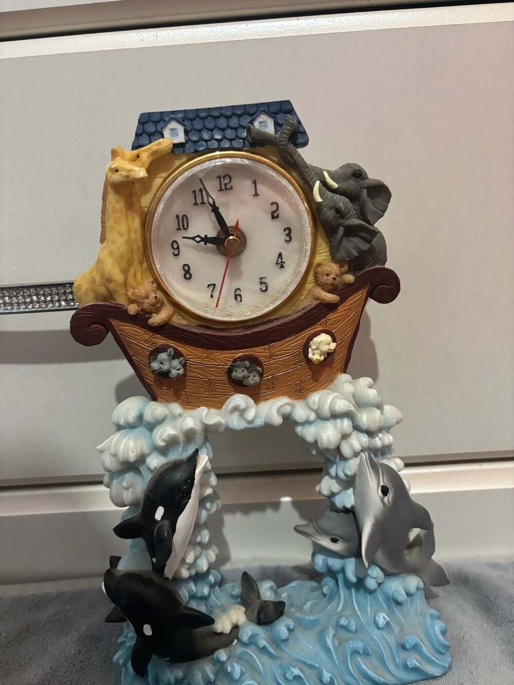 Vintage Noah's Ark Themed Resin Table Clock with Marine Life and Dolphins
